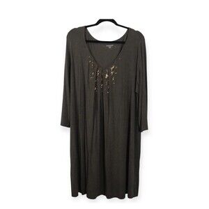 Eileen Fisher Women's Brown Shift Dress Size 1X Midi Sequin Italian Yarn Deep V